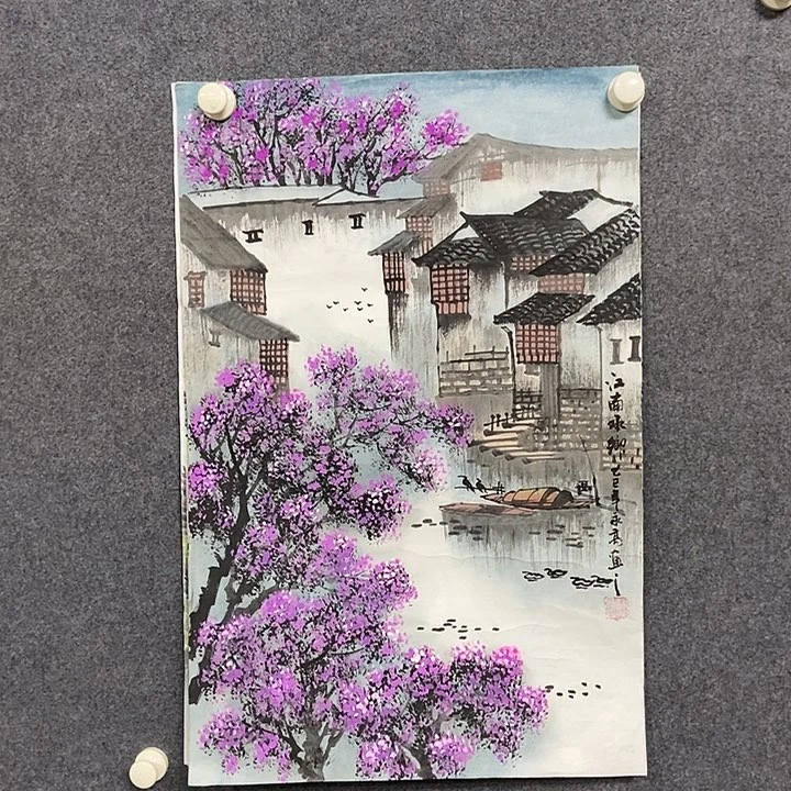 国画四尺三开一副