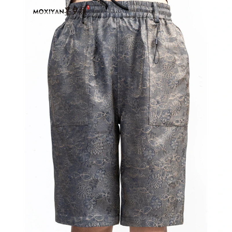 【墨夕颜】2025新款桑蚕丝男装  满亭芳 满罗提花短裤-MH-866