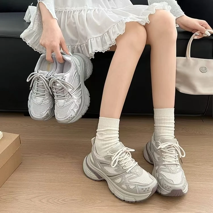 显脚小老爹鞋女款2025春夏季新款厚底防滑休闲网面透气运动鞋3811