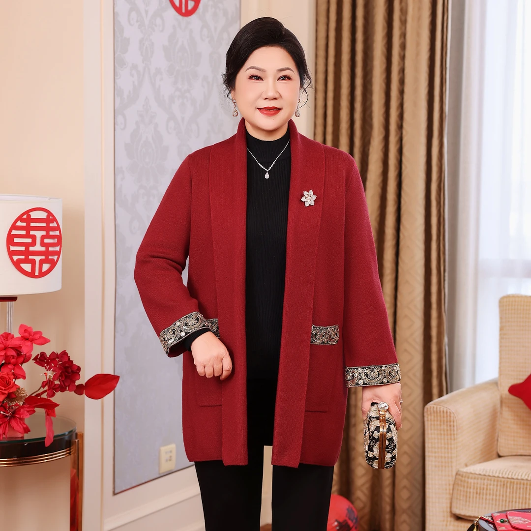 10月份穿的喜婆婆装订婚宴妈妈装平时可穿毛衣开衫一整套WM25731