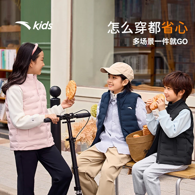 安踏儿童男女童轻薄羽绒马甲2025冬款上新舒适保暖青少年运动马甲