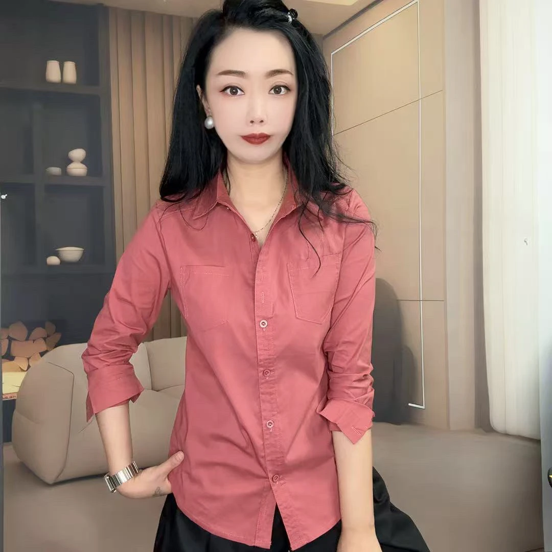 单款x6907长袖百搭修身休闲时尚翻领气质衬衫女