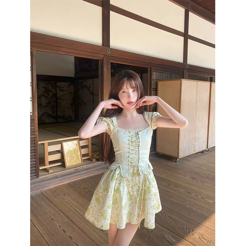 【赫本仲夏梦】吊带裙少女感蕾丝花边收腰显瘦短裙