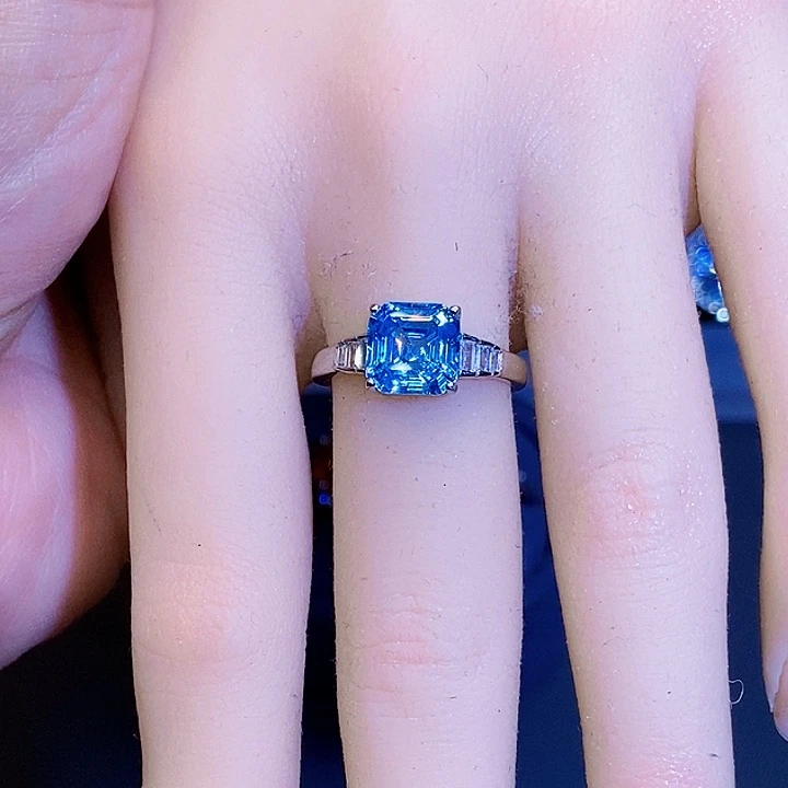 戒圈海蓝宝石银S925镶嵌