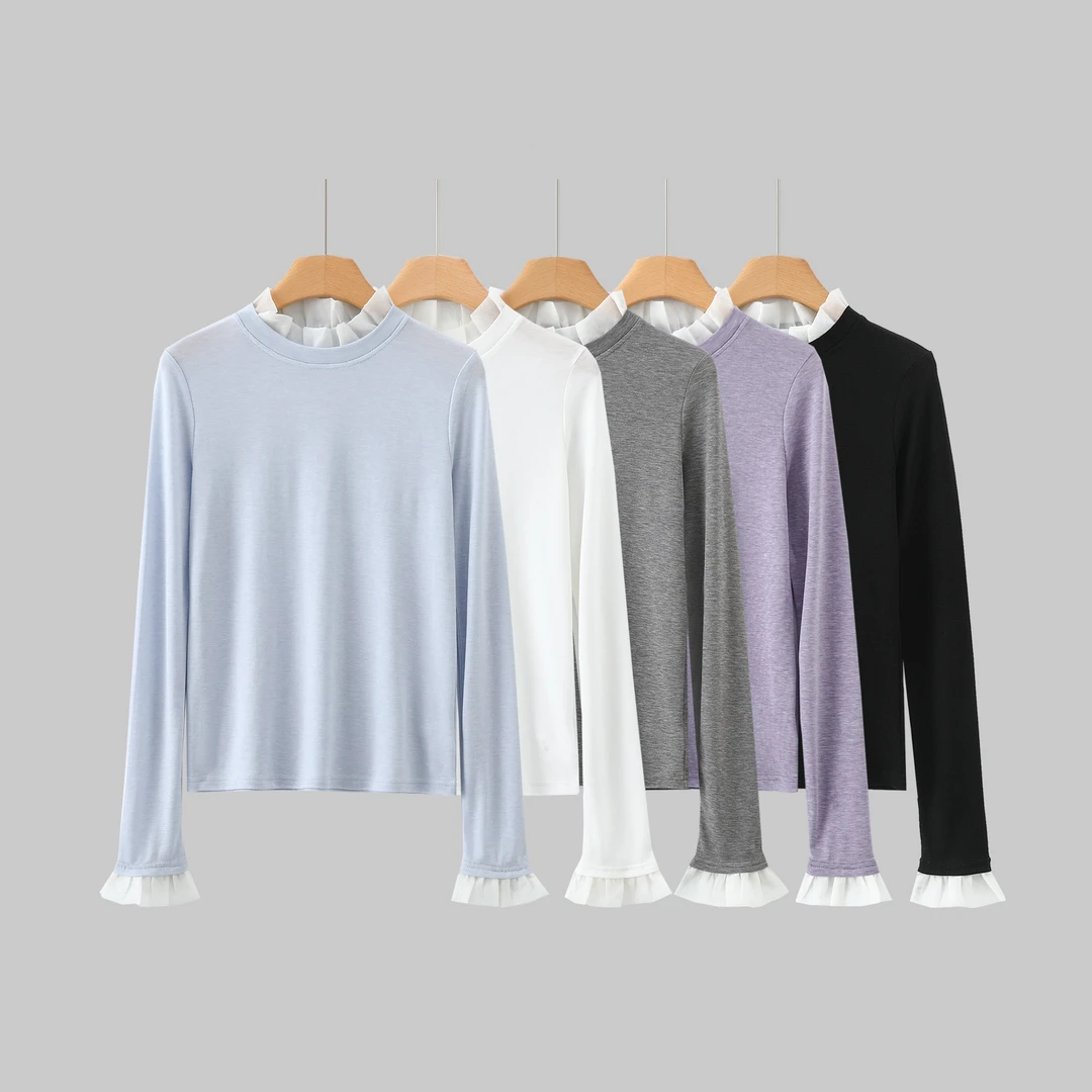 半高领花边打底长袖显瘦时尚百搭3001