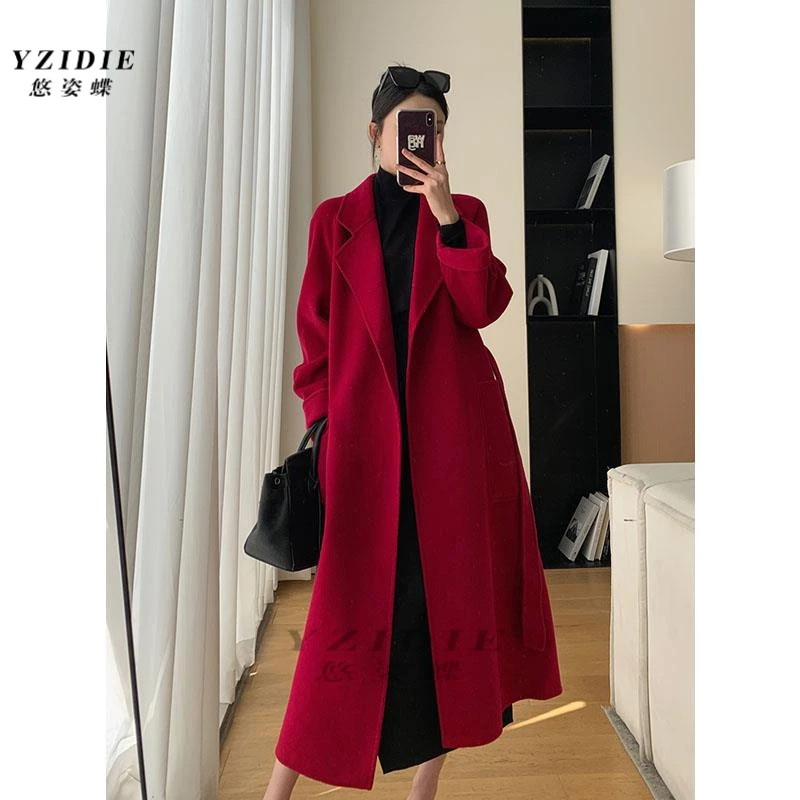 大红色双面羊绒大衣女长款2025年新款秋冬高端回门服新娘结婚外