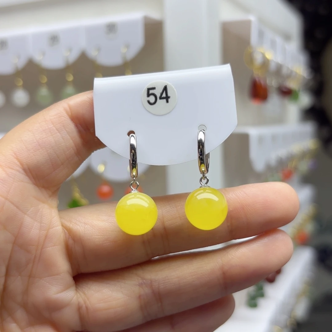 蜜蜡银S925镶嵌耳饰