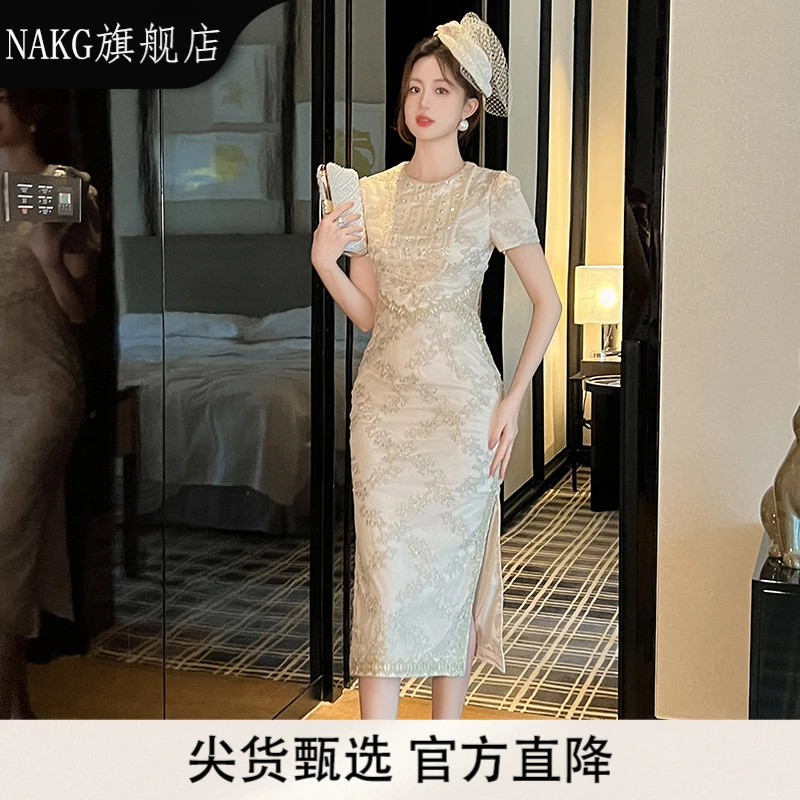 NAKG正式场合裙子小香风改良旗袍高级感时尚女装茶歇裙中长款超仙