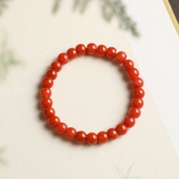 （桃）约7mm南红圆珠单圈手链（多样性发货）