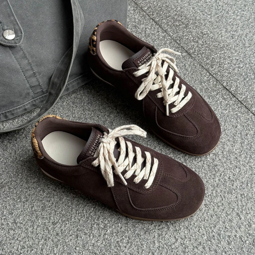 磨砂皮内增高德训鞋女2025新款秋季板鞋百搭复古风豹纹户外休闲鞋