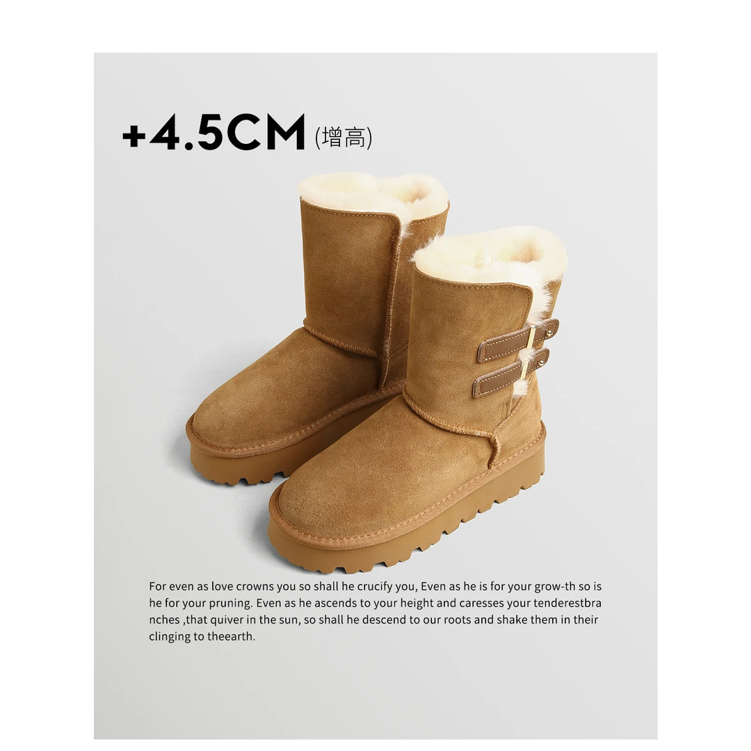 TOUCH MISS羊毛真皮雪地靴女2025新款冬加绒加厚增高保暖防滑棉鞋