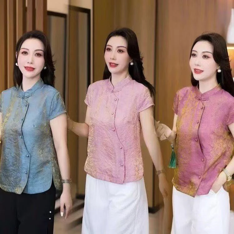 时尚衬衫女2025夏季新款洋气减龄显瘦设计感百搭休闲短袖上衣