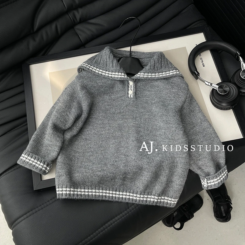 【阿湫】秋冬装女童韩版时尚奶呼呼软糯保暖海军领毛衣MPG7282