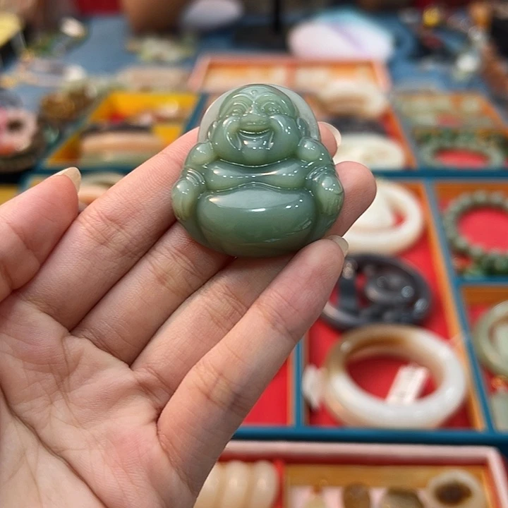 颈饰未镶嵌和田玉碧玉粉青佛公
