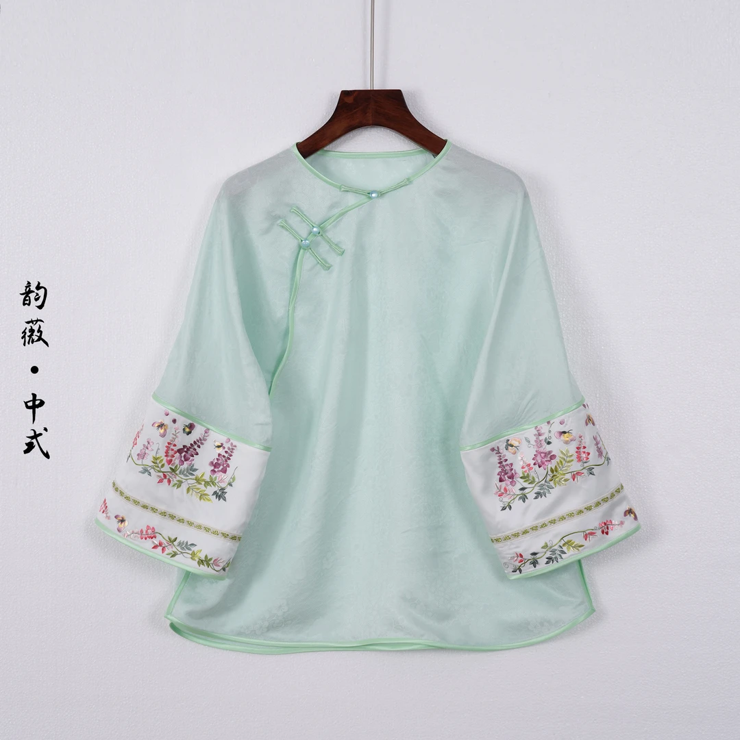 常规长袖刺绣上衣中国风宽松女装日常复古圆领10099
