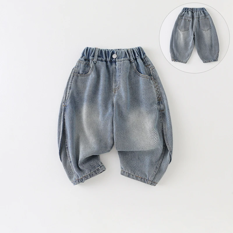 SCBEBE儿童时尚洋气2025春季新款韩版百搭侧开拼接牛仔裤CK013