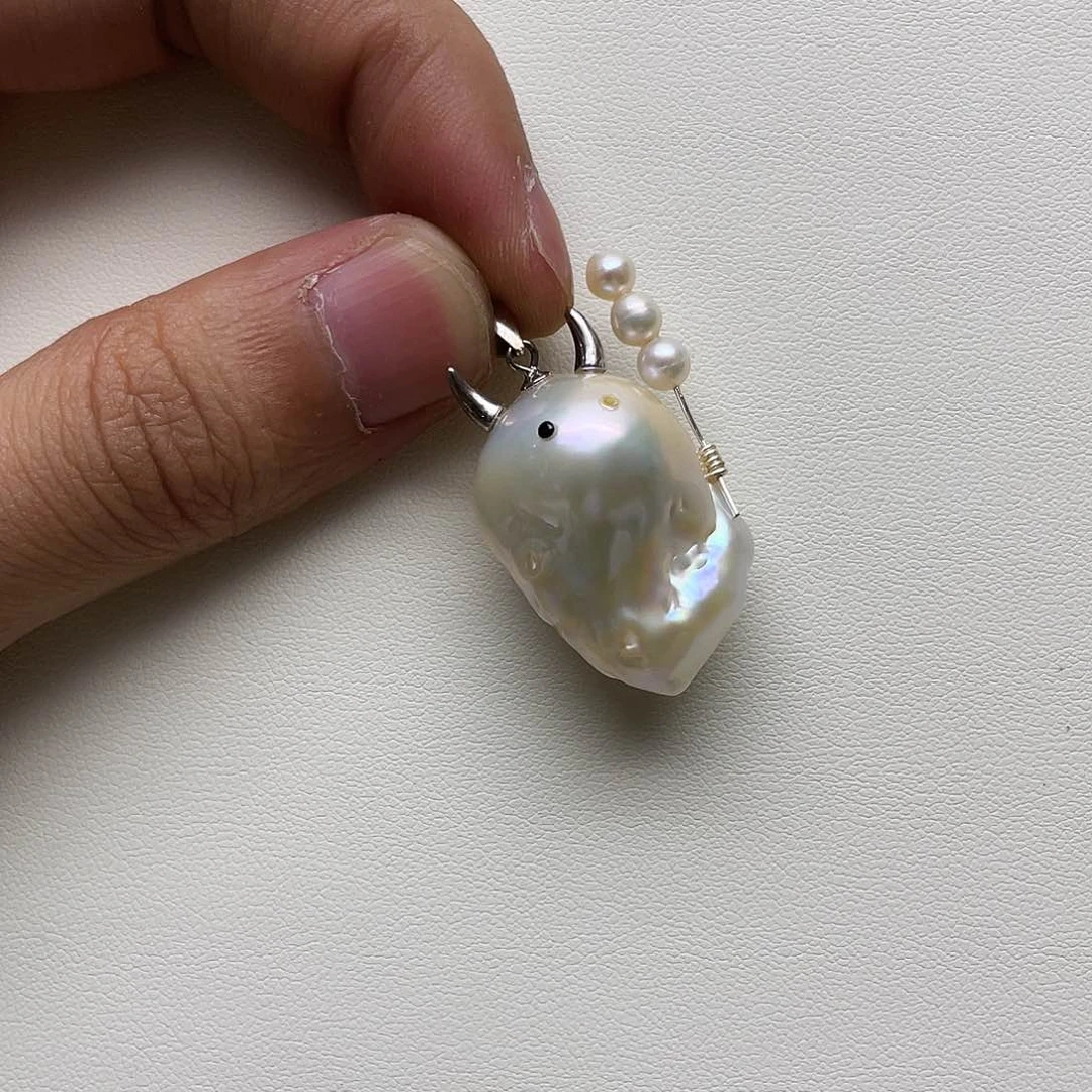 淡水珍珠银S925镶嵌吊坠(不含链)