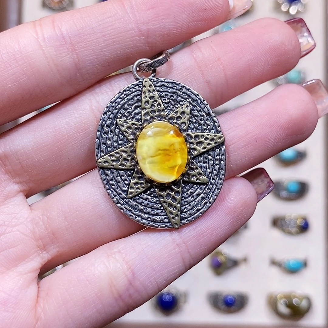 琥珀颈饰银S925镶嵌M**?吊坠