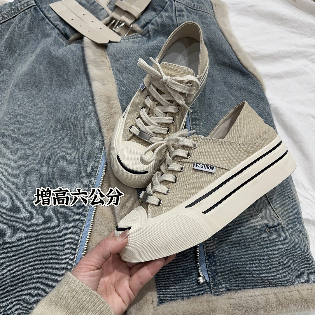 拾一·开口笑 厚底增高小个子帆布鞋