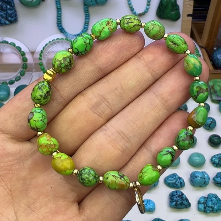 菜籽绿水草纹随型手串