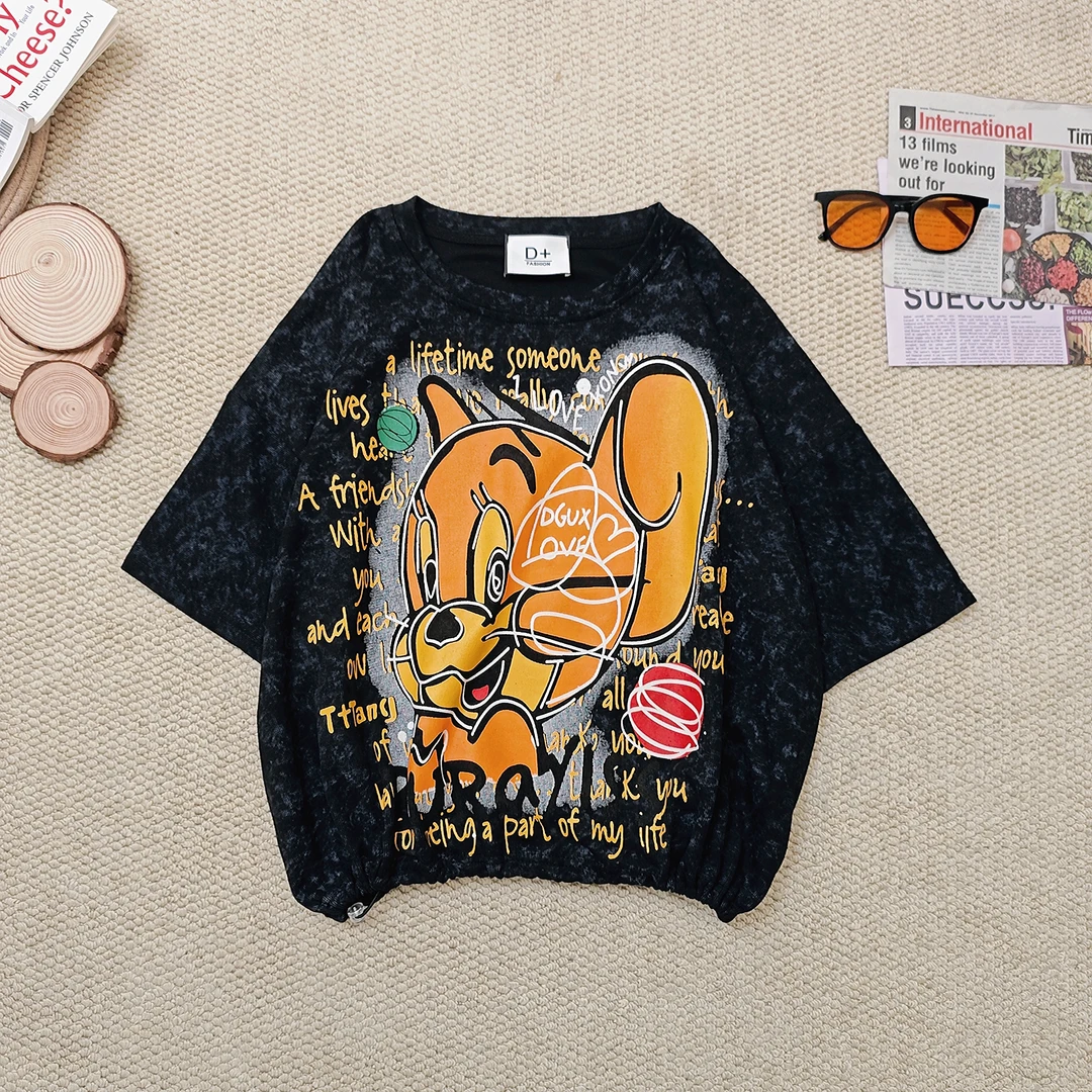 2025夏季新款宽松百搭卡通印花短袖T恤2374