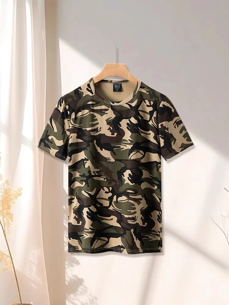 夏季纯棉弹力T恤耐脏透气吸汗轻薄迷彩背心户外建筑劳保短袖定制