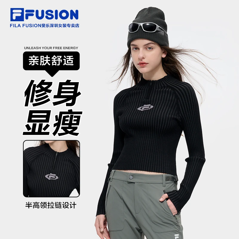 FILA斐乐【修身显瘦】半高领亲肤舒适编织衫女款长袖T11W441401F