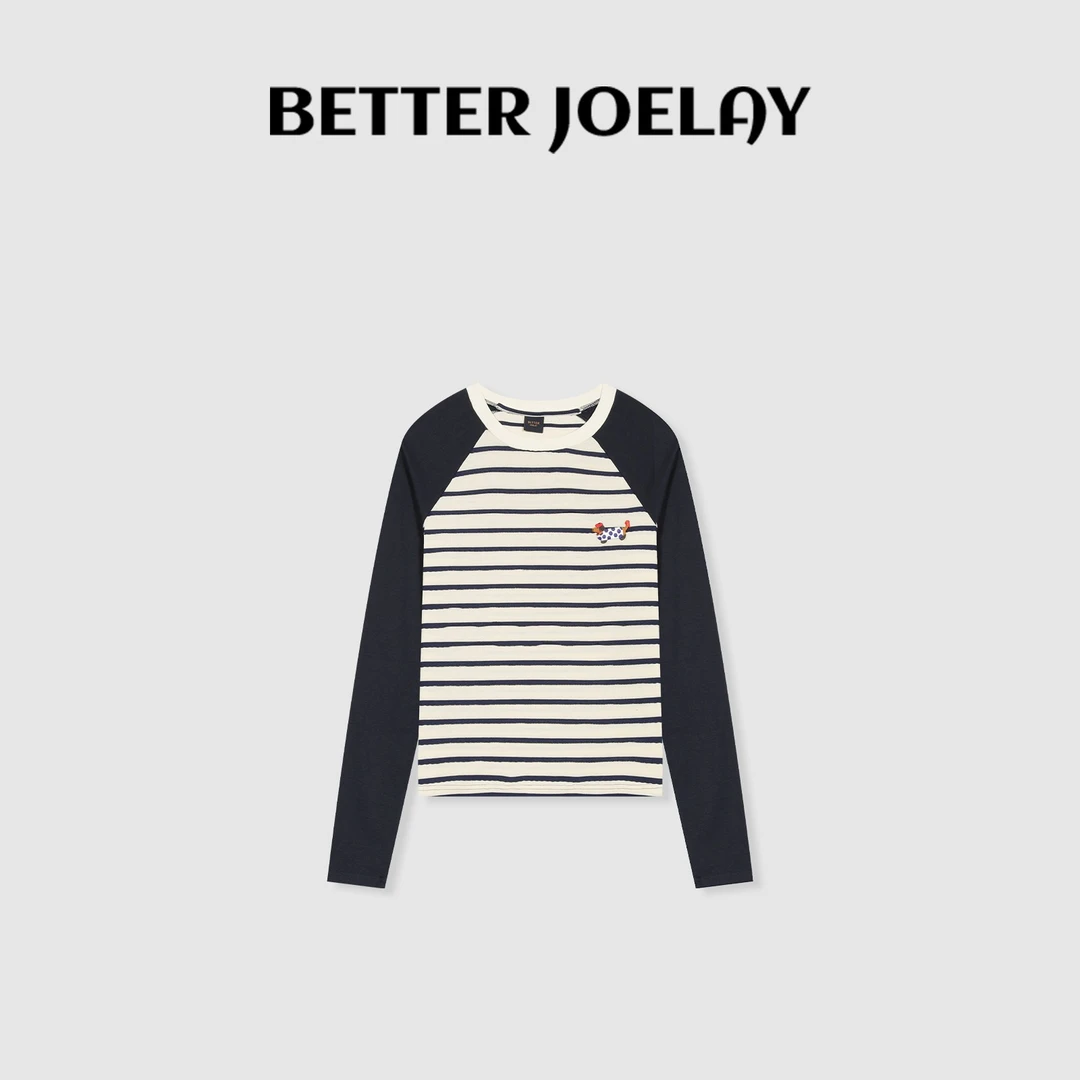 BETTER JOELAY-【斑点腊肠狗】时尚百搭条纹简约T恤宽松长袖KH1251