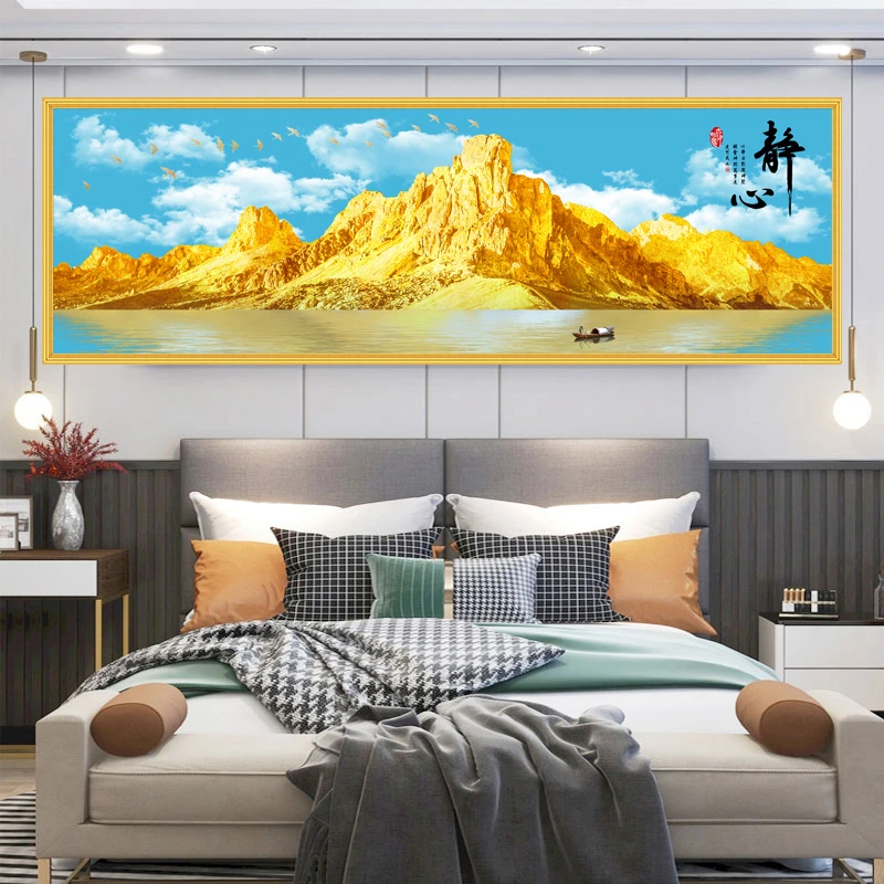 床头画卧室挂画自粘贴画背靠金山静心如意卧室装饰画招财好运壁画