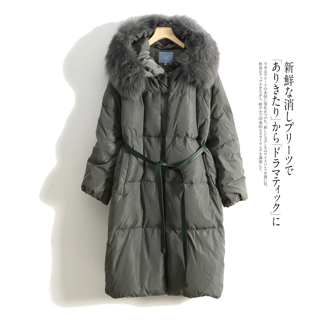 出口韩国专柜高货！鹅绒！真毛领可拆！系腰羽绒服外套女加厚保暖