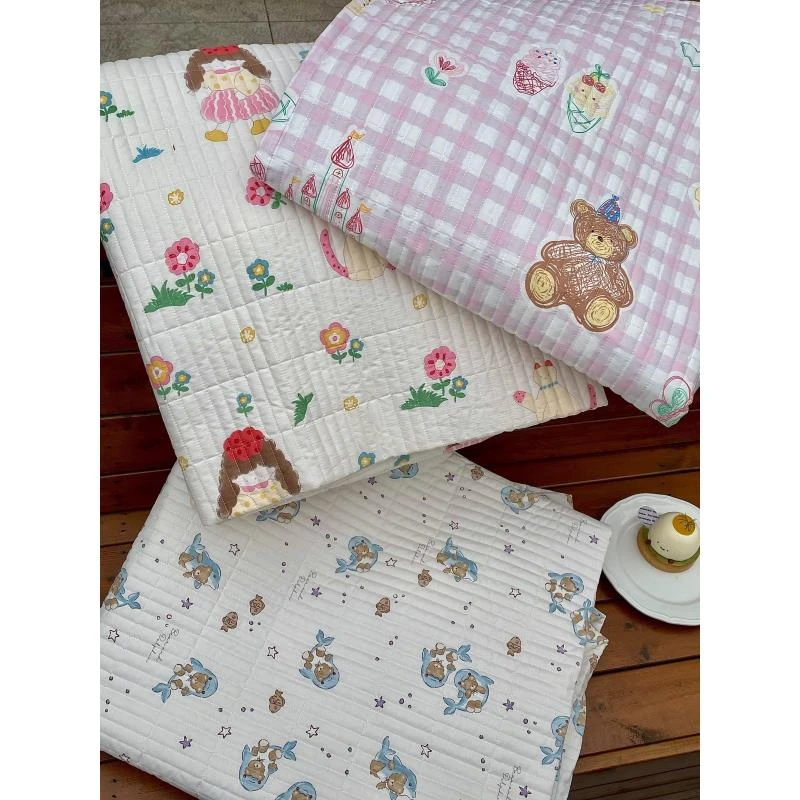 【MJ】纯棉樱花床笠绗缝床罩床垫保护罩防滑床单纯色防尘学生