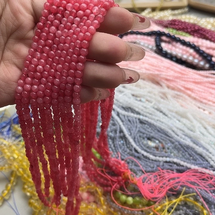 玛瑙/玉髓珠宝半成品未镶嵌一条4mm红纹石