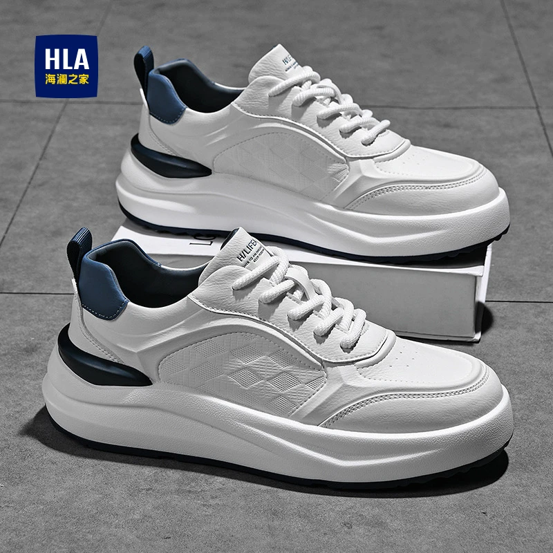 HLA/海澜之家休闲鞋男款潮流男士小白鞋厚底韩版低帮学生运动鞋男