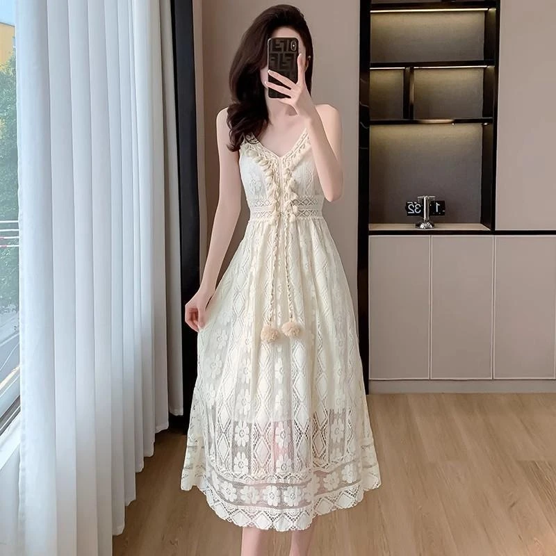 民族风开衫配吊带长裙女2024夏季新款波西米亚大码法式连衣裙子女