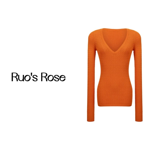Ruos Rose V领麻花针织上衣