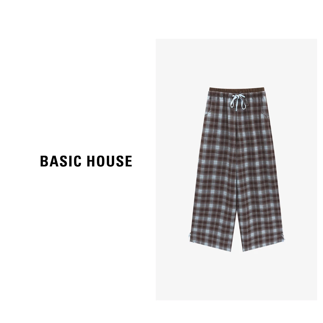 Basic House/百家好夏季新款撞色格纹女装梭织长裤-B0625B5HIH2