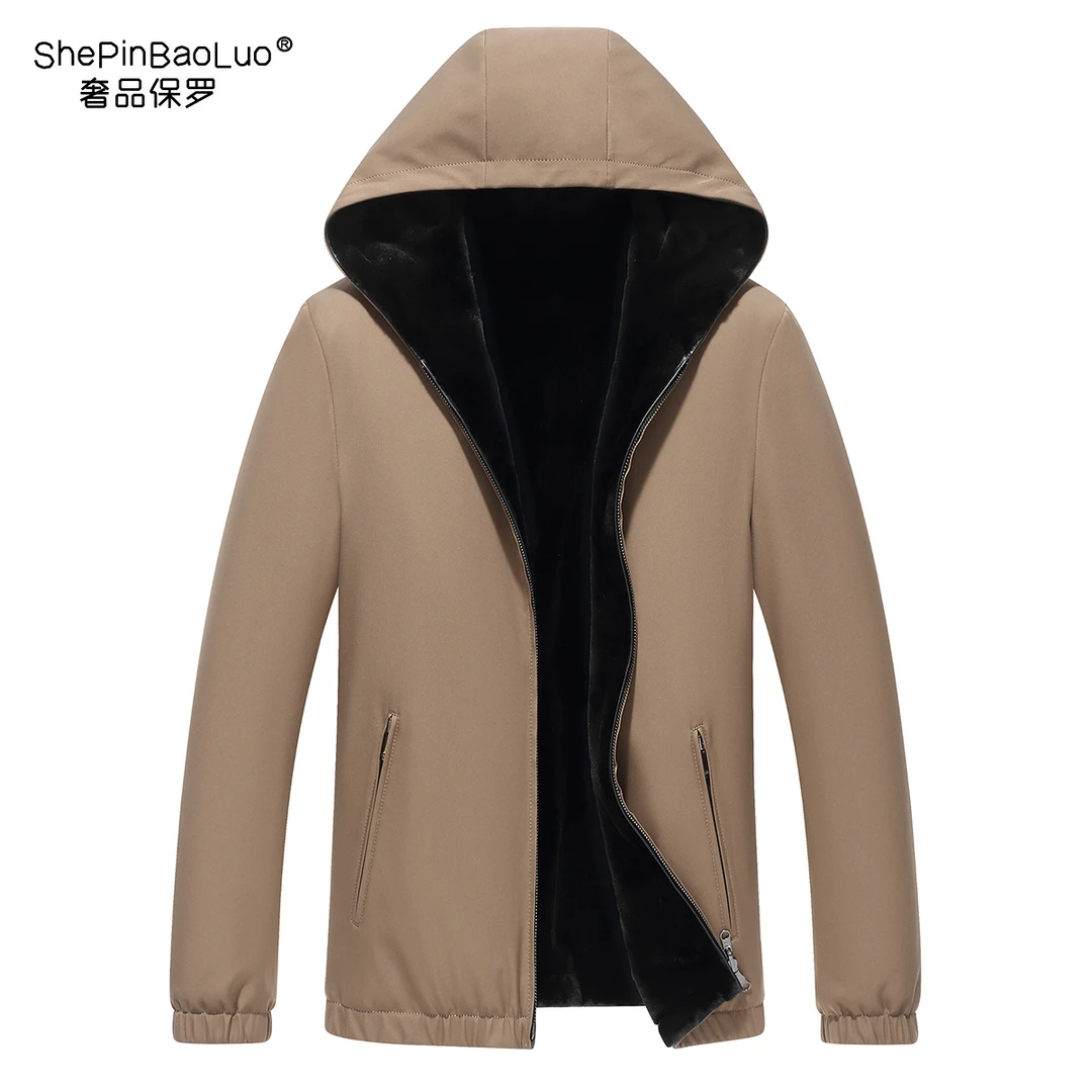 BaoLuoShePin/保罗奢品北美进口貂绒中老年连帽双面休闲外套24033