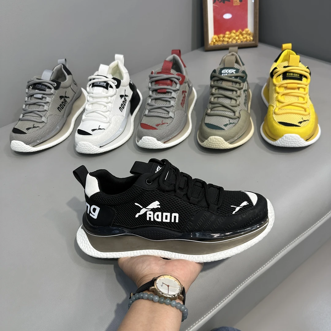 2025新款低帮圆头超轻厚底增高老爹鞋透气网面舒适轻奢休闲男鞋