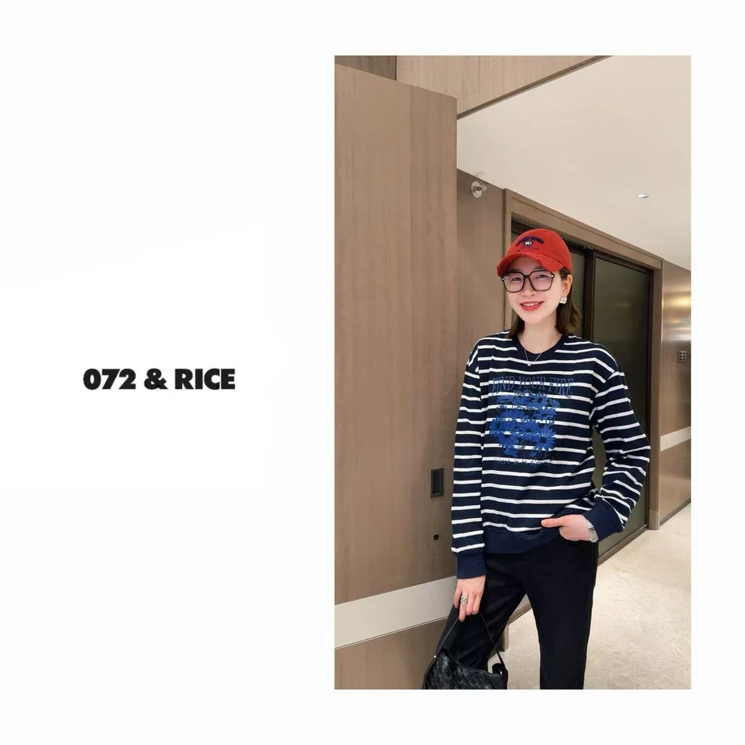 072 & RICE【蓝菊】100纯棉 秋季休闲圆领条纹长袖卫衣 31NB240Z*