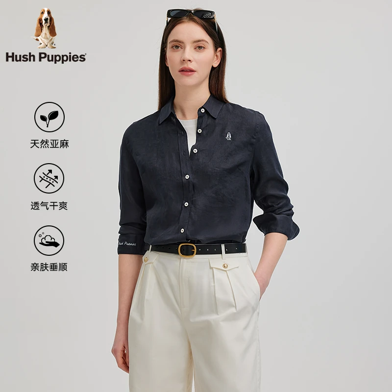 暇步士女装25夏季舒适透气亚麻长袖衬衫HSTXWC02CS249