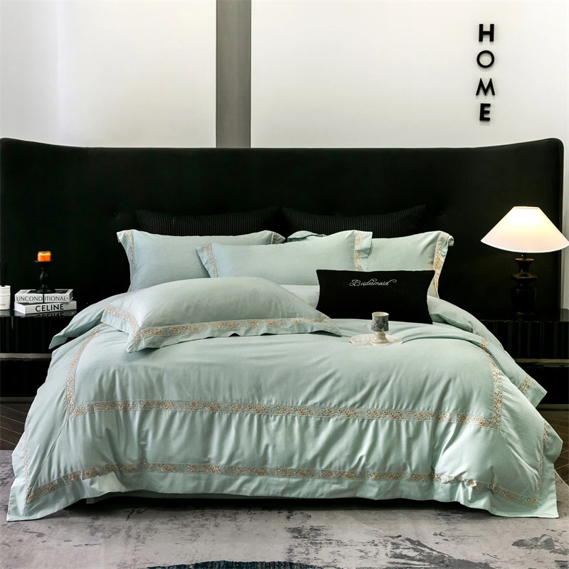 2025新品高档全棉四件套四季通用绣花轻奢床品套件丝滑柔软纯色