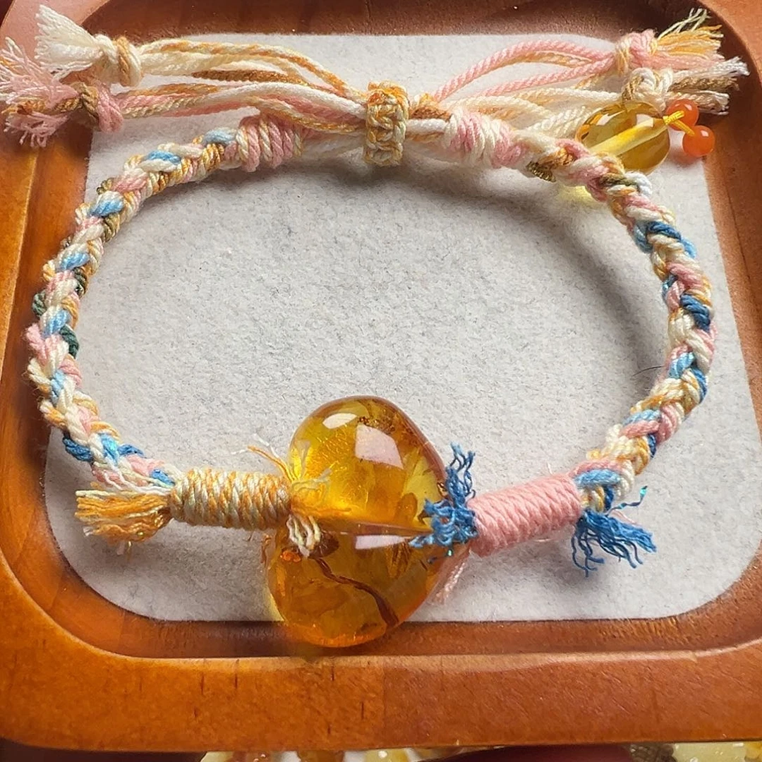 手绳琥珀（花珀）未镶嵌屁桃手绳