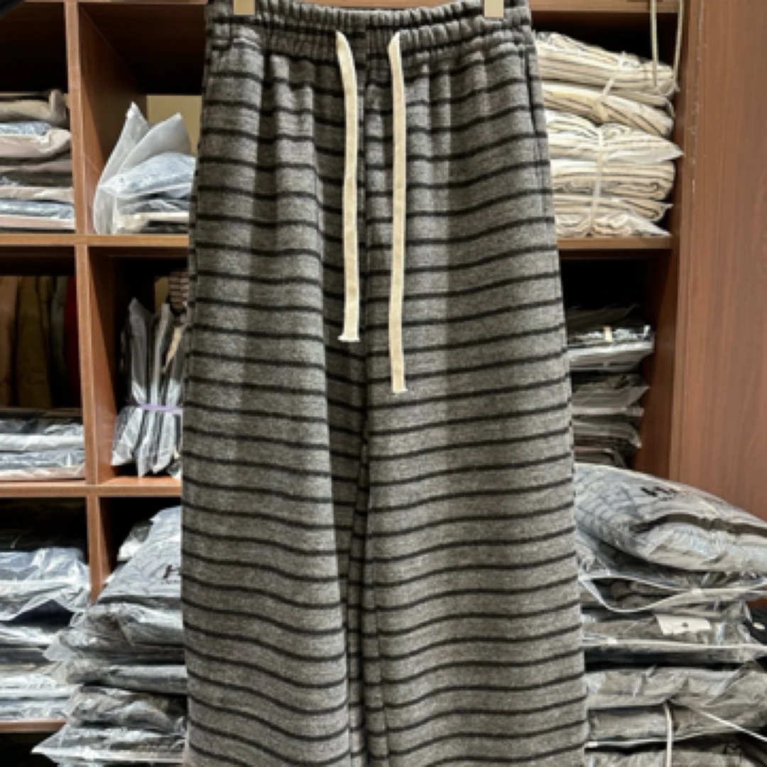 鹿晚家2025新款羊绒条纹裤