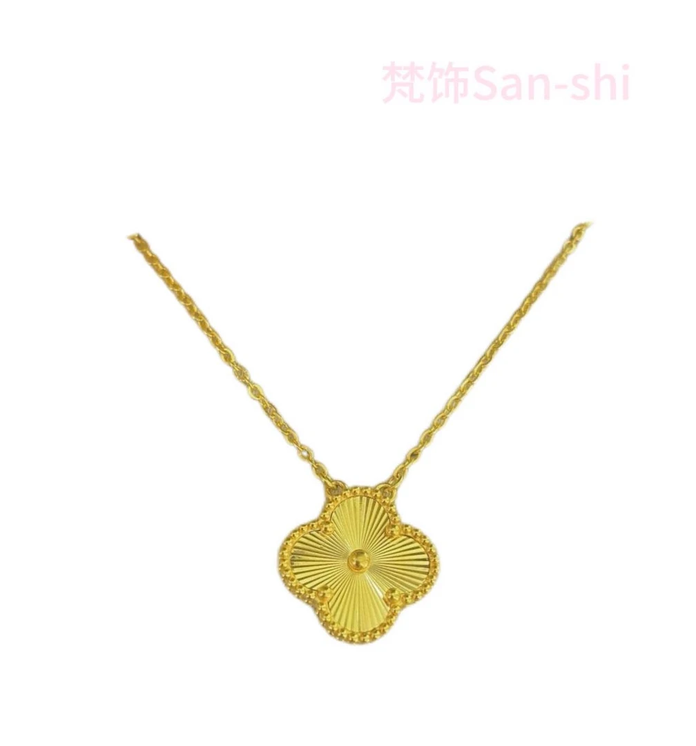 钛钢项链 （30号）镶钻少女风金色原创设计镭射金色双面女植物花卉