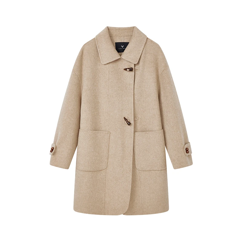 【许半夏推荐】保暖时尚翻领牛角扣大衣女毛呢外套X10ADS8616