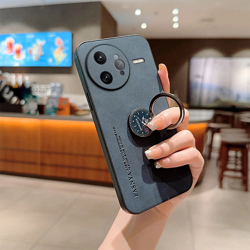 适用小米pocof7手机壳羊巴皮材质指环防摔红米K80磨砂商务保护套