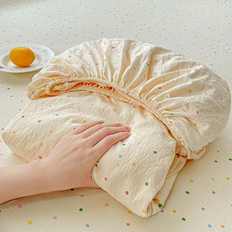 波点皱皱双层纱床笠单件全包围防滑透气床垫保护罩席梦思床罩单人