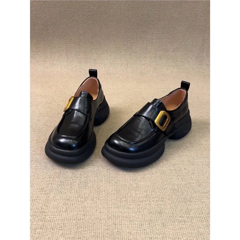 女鞋皮鞋单鞋乐福鞋百搭复古厚底英伦风时尚圆头粗跟秋季黑色