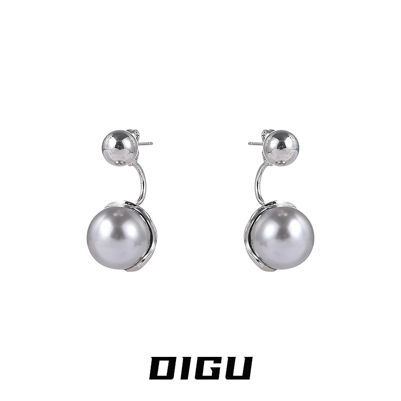 嘀咕家 铜合金仿珍珠耳饰 轻奢灰珍珠耳环气质前后式耳坠简约耳饰
