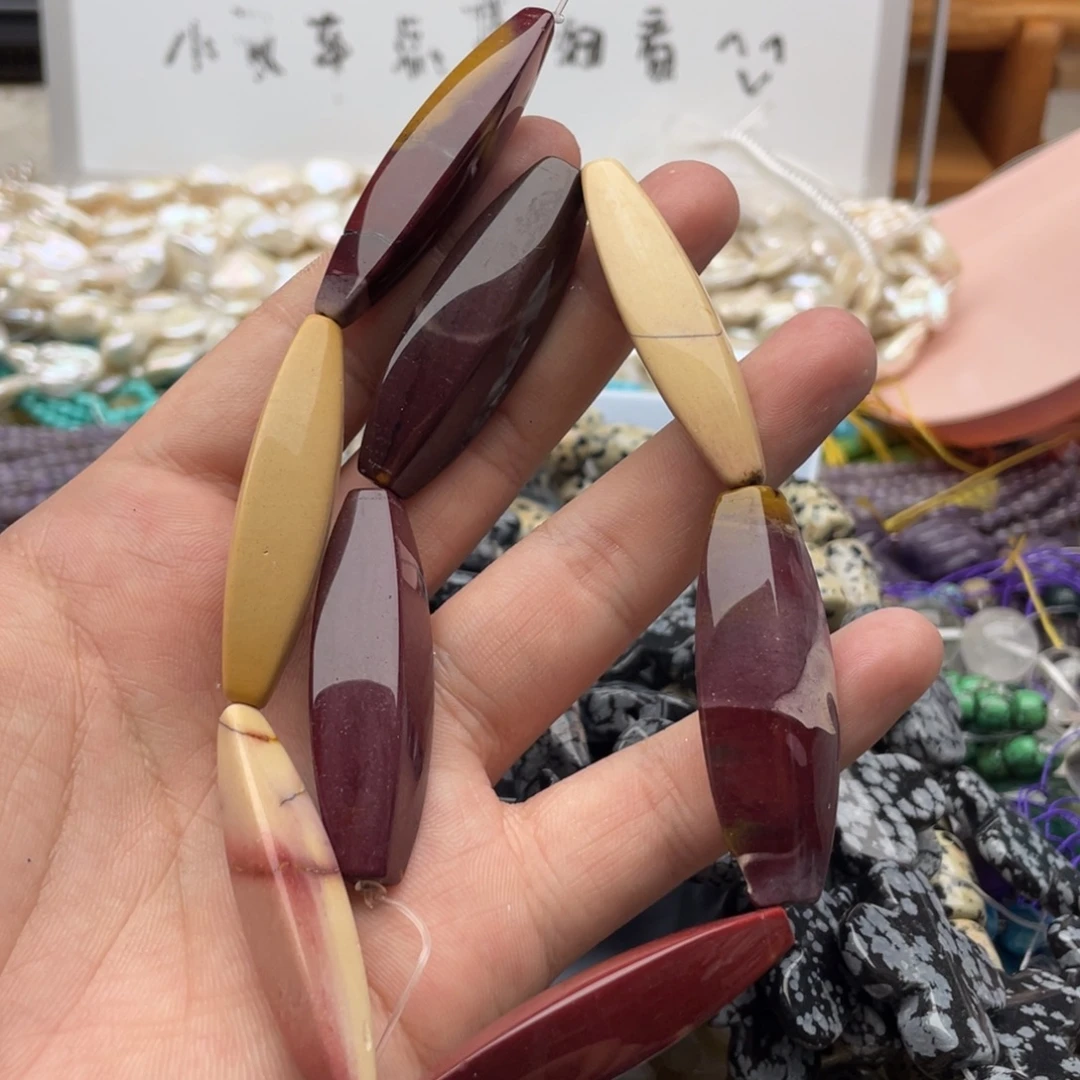 玛瑙/玉髓合金珠宝半成品一条装蛋黄石四棱鼓珠16*48mm